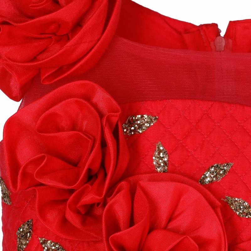 Floral  chest embroidered gown in deep coral colour