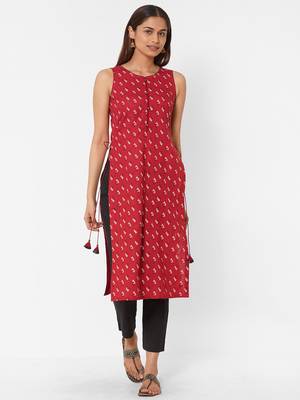 Red printed cotton cotton-kurtis 1