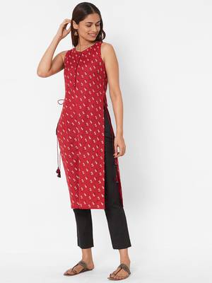 Red printed cotton cotton-kurtis 2