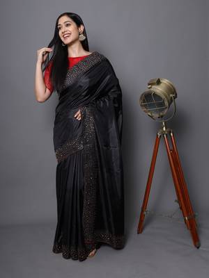Black Embroidered Silk Blend Saree With Blouse 1