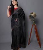 Black Embroidered Silk Blend Saree With Blouse