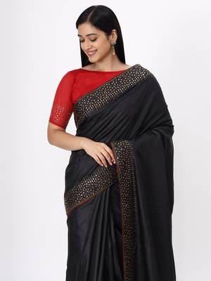 Black Embroidered Silk Blend Saree With Blouse 2