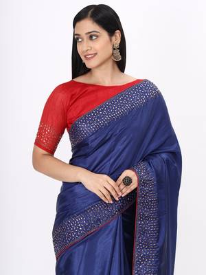 Blue embroidered pure silk saree with blouse 2