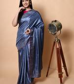 Grey Embroidered Silk Blend Saree With Blouse