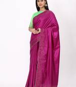 Purple Embroidered Silk Blend Saree With Blouse