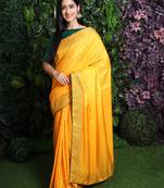 Yellow Embroidered Silk Blend Saree With Blouse