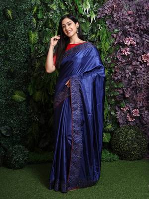 Blue embroidered pure silk saree with blouse 1