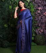 Blue embroidered pure silk saree with blouse