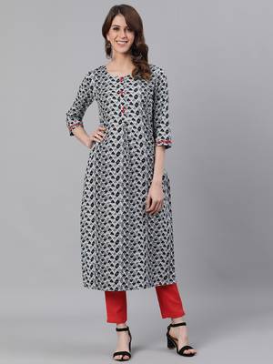 Grey woven cotton ethnic-kurtis 1