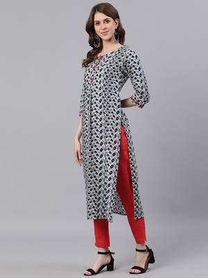 Grey woven cotton ethnic-kurtis 2