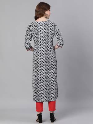Grey woven cotton ethnic-kurtis 3