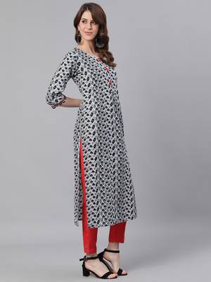 Grey woven cotton ethnic-kurtis 4