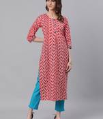 Orange woven cotton ethnic-kurtis