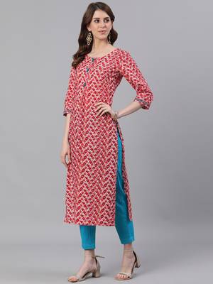 Orange woven cotton ethnic-kurtis 2