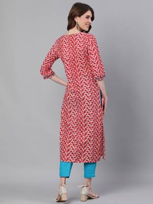 Orange woven cotton ethnic-kurtis 3