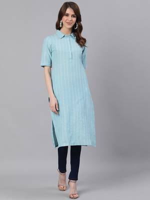 Blue woven cotton ethnic-kurtis 1
