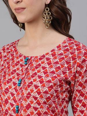 Orange woven cotton ethnic-kurtis 5