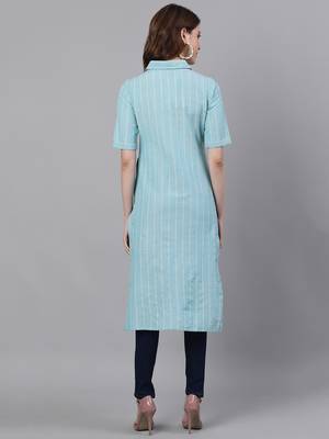 Blue woven cotton ethnic-kurtis 3