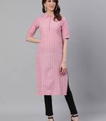 Pink woven cotton ethnic-kurtis