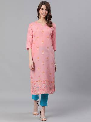 Pink woven silk ethnic-kurtis 1