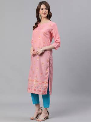 Pink woven silk ethnic-kurtis 2