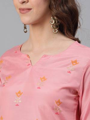 Pink woven silk ethnic-kurtis 5