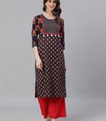 Navy-blue woven cotton ethnic-kurtis