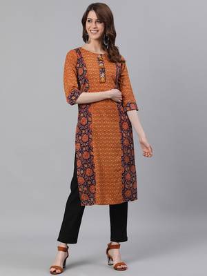 Mustard woven cotton ethnic-kurtis 1