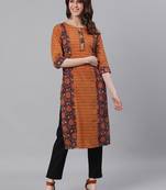 Mustard woven cotton ethnic-kurtis