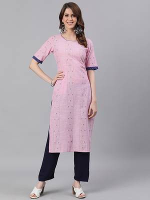Pink woven cotton ethnic-kurtis 1