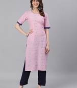 Pink woven cotton ethnic-kurtis
