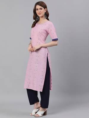 Pink woven cotton ethnic-kurtis 2