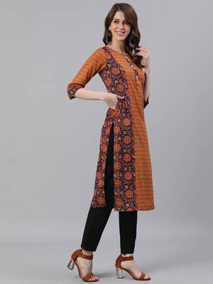 Mustard woven cotton ethnic-kurtis 4