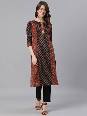 Brown woven cotton ethnic-kurtis 1