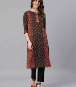 Brown woven cotton ethnic-kurtis