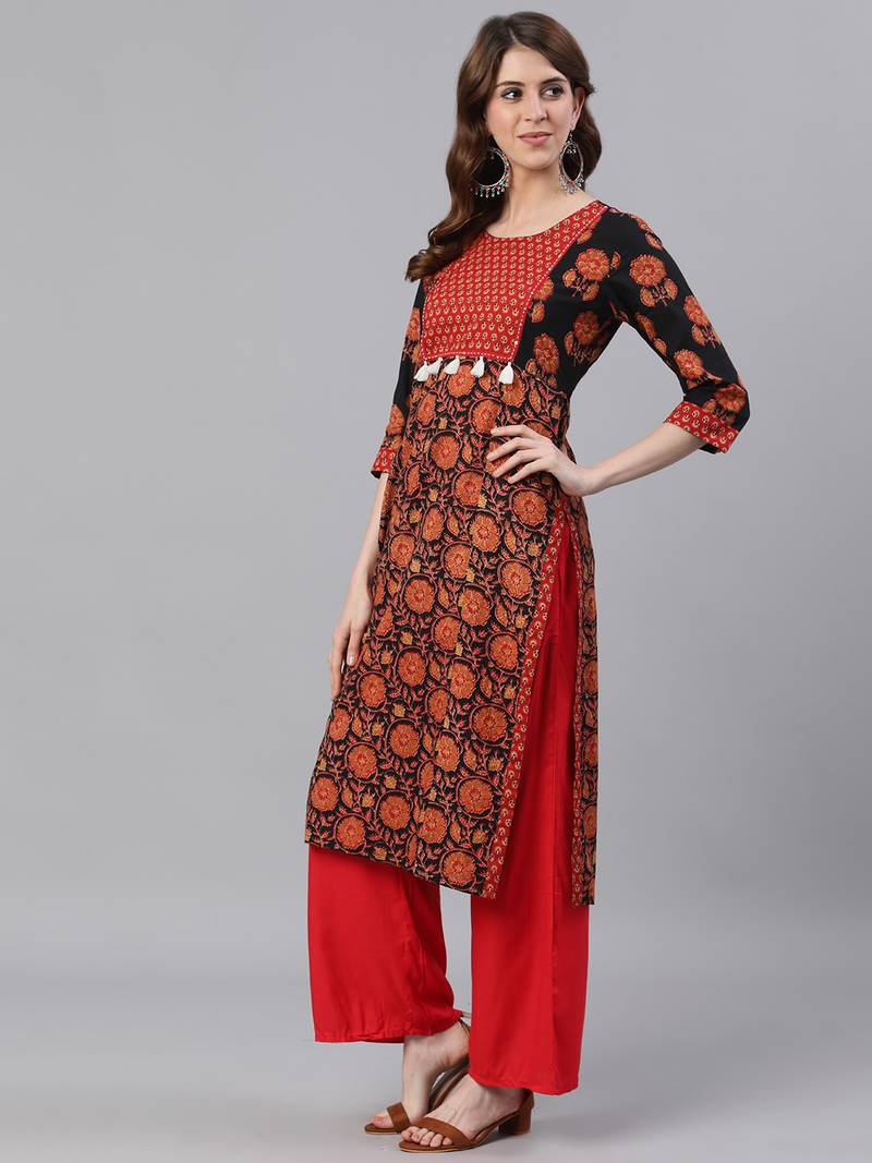 Black woven cotton ethnic-kurtis