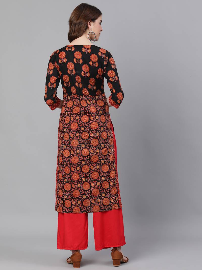 Black woven cotton ethnic-kurtis
