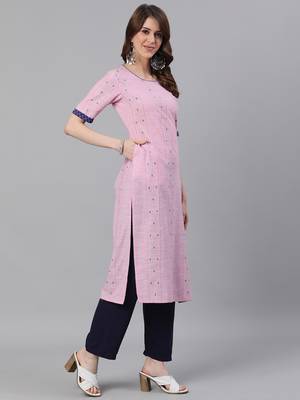 Pink woven cotton ethnic-kurtis 4