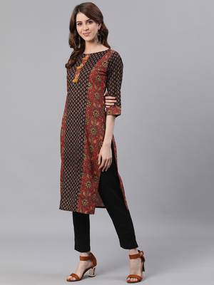 Brown woven cotton ethnic-kurtis 2