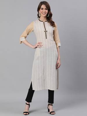 Off-white woven cotton ethnic-kurtis 1