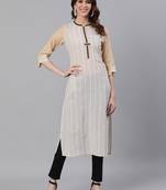Off-white woven cotton ethnic-kurtis