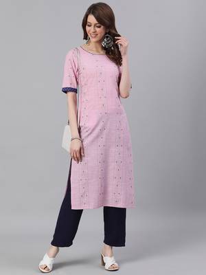 Pink woven cotton ethnic-kurtis 5