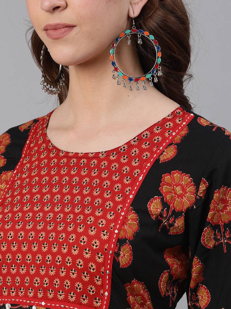 Black woven cotton ethnic-kurtis