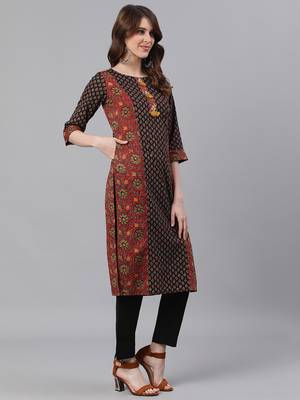 Brown woven cotton ethnic-kurtis 4
