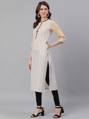 Off-white woven cotton ethnic-kurtis 2
