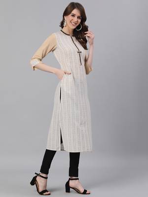 Off-white woven cotton ethnic-kurtis 4