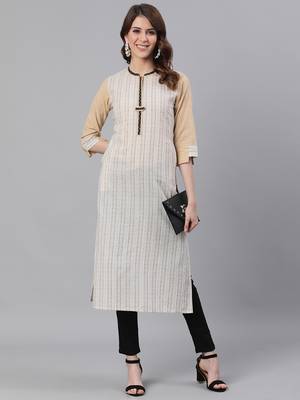 Off-white woven cotton ethnic-kurtis 5