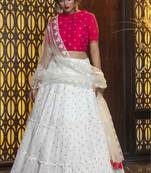 White And Pink  Color Embroidered Work Womens Semi Stitched Lehenga With Unstitched Choli  