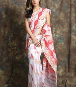 White hand woven blended cotton saree 