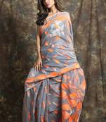 Grey hand woven blended cotton saree 